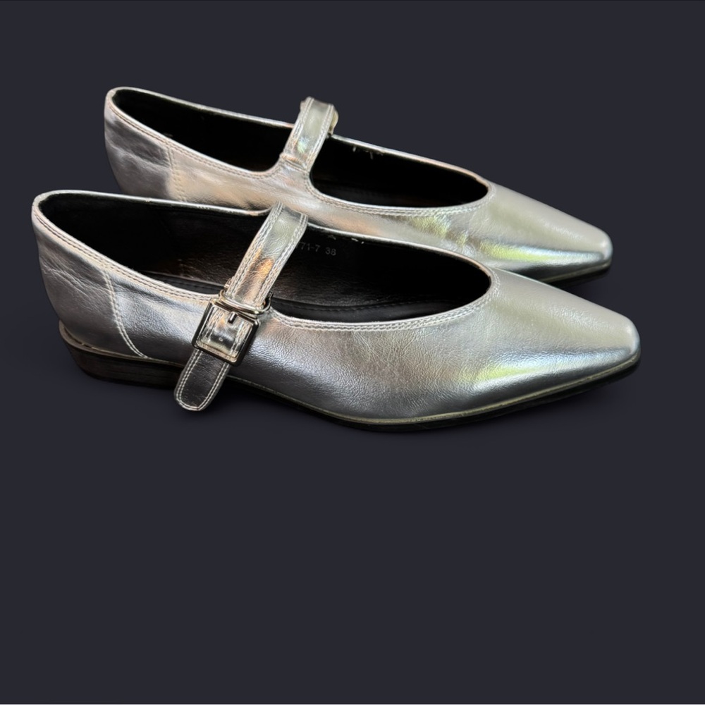 Silver Mary Jane Flats